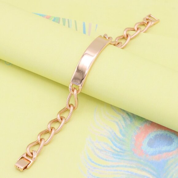 "Bold Link Rose Gold Bracelet with Sleek Polished Plate Accent, XPBL1079 - Picture 2 of 12